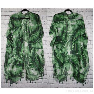 Women's Swimsuit Cover kimono - Green Floral Print